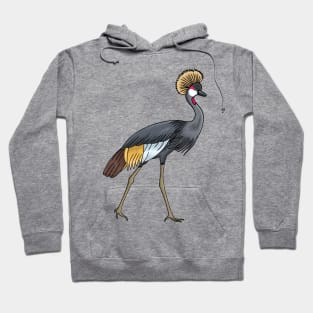 Grey crowned crane cartoon illustration Hoodie